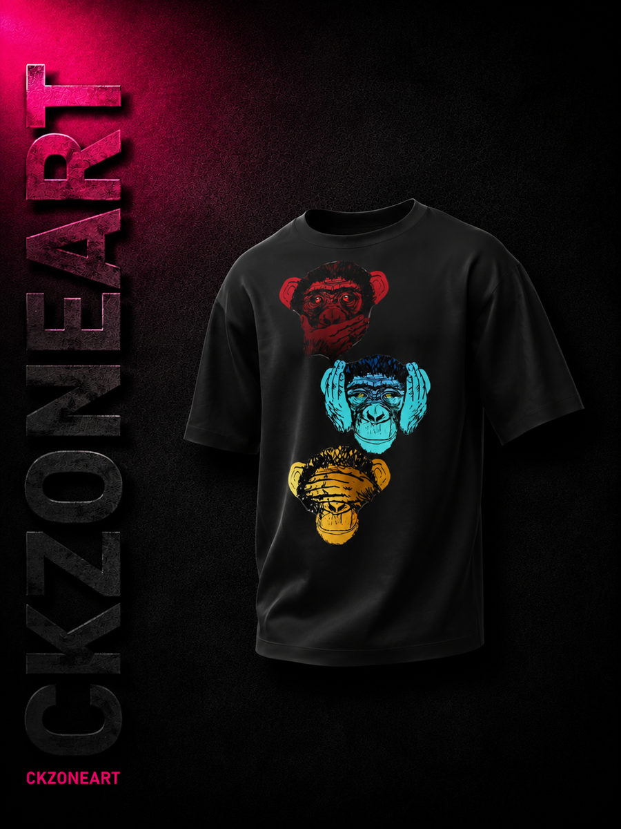 Three Wise Monkeys Graphic T-Shirt | CKZONEART - second view